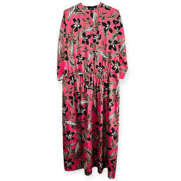 alysi Dresses & Skirts - Alysi Chocolat Floral Print Button Midi Dress Women's 8 Hot Pink Fuchsia